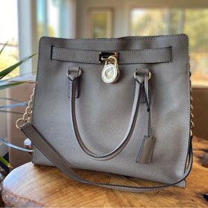 Gray Leather Tote Bag